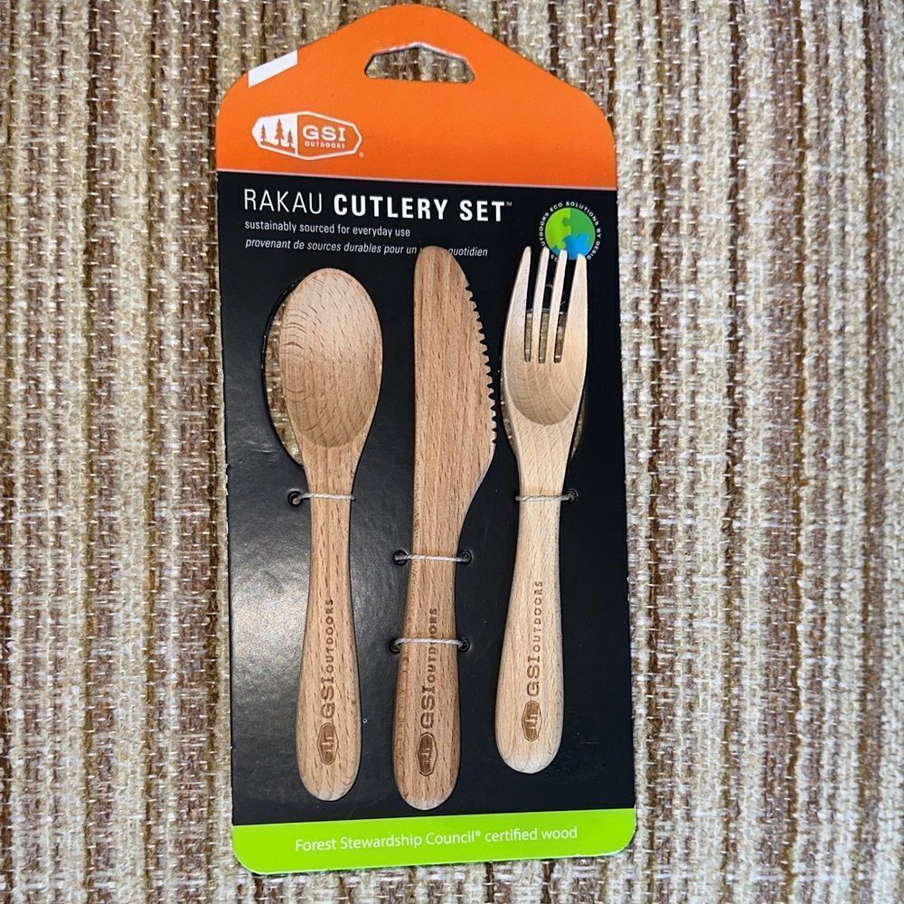 EB GSI Outdoors RAKAU Wooden Cutlery Set for Hiking Work School Lunch Travel